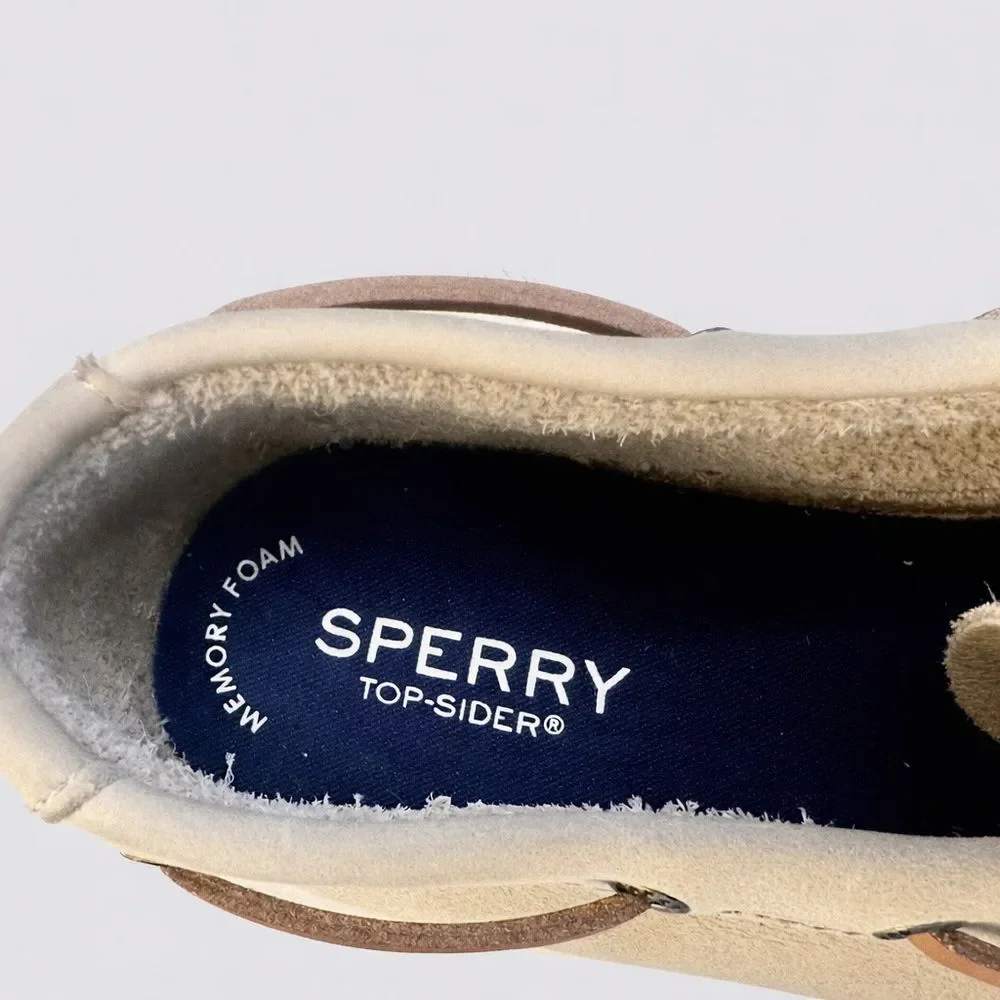 Sperry Cup II Boat Shoes Boys Size 6 Leather Beige Memory Foam Loafers